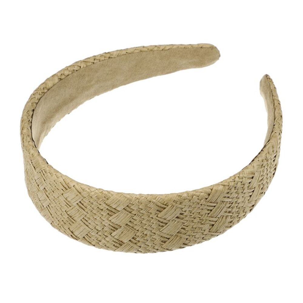 Fashion Flat Raffia Straw Headband Brown